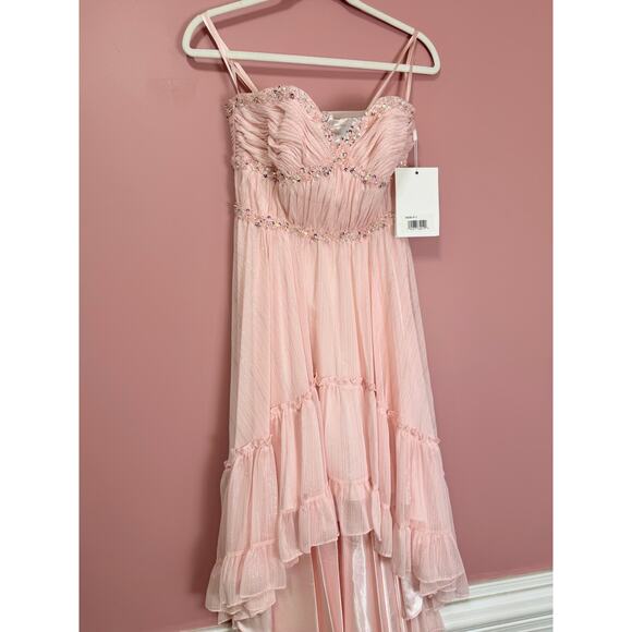 NEW NWT Mac Duggal Beaded Ruffle High Low Gown SYLE 68096 Size 2 in Pink - Picture 3 of 9